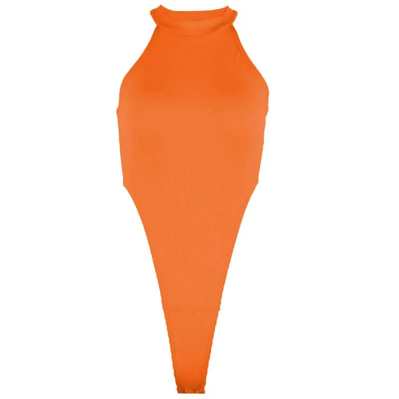 Sleeveless halter solid bodysuit