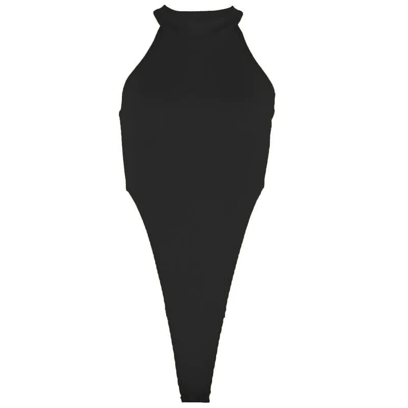 Sleeveless halter solid bodysuit