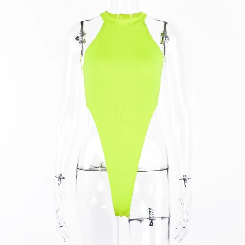 Sleeveless halter solid bodysuit
