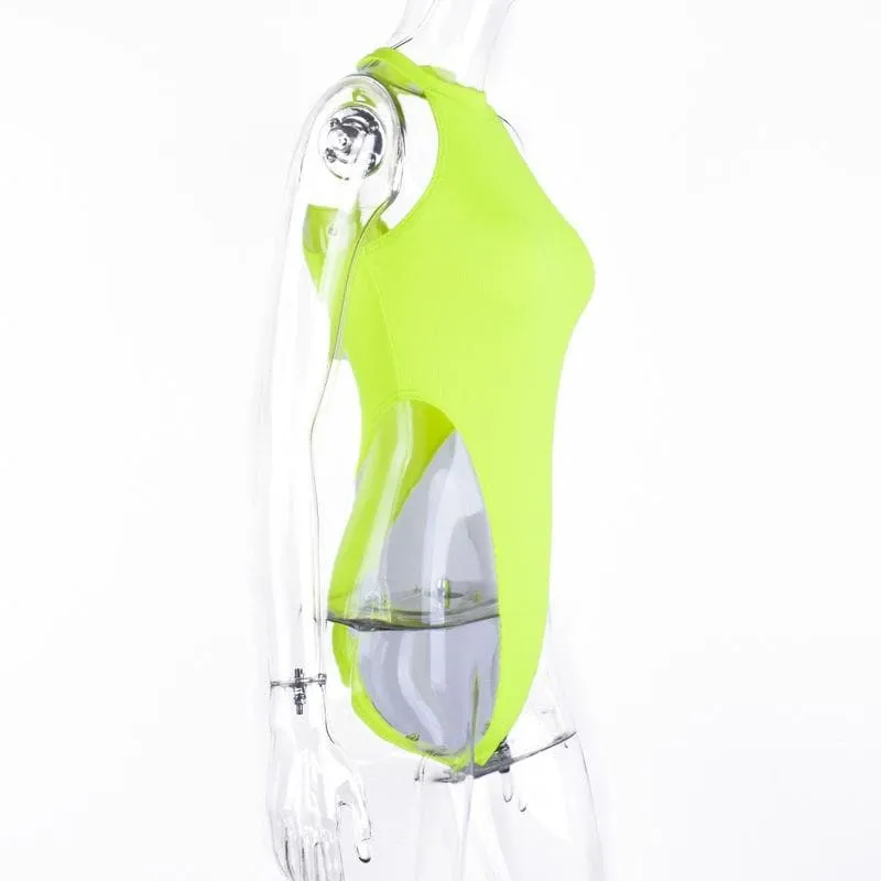 Sleeveless halter solid bodysuit
