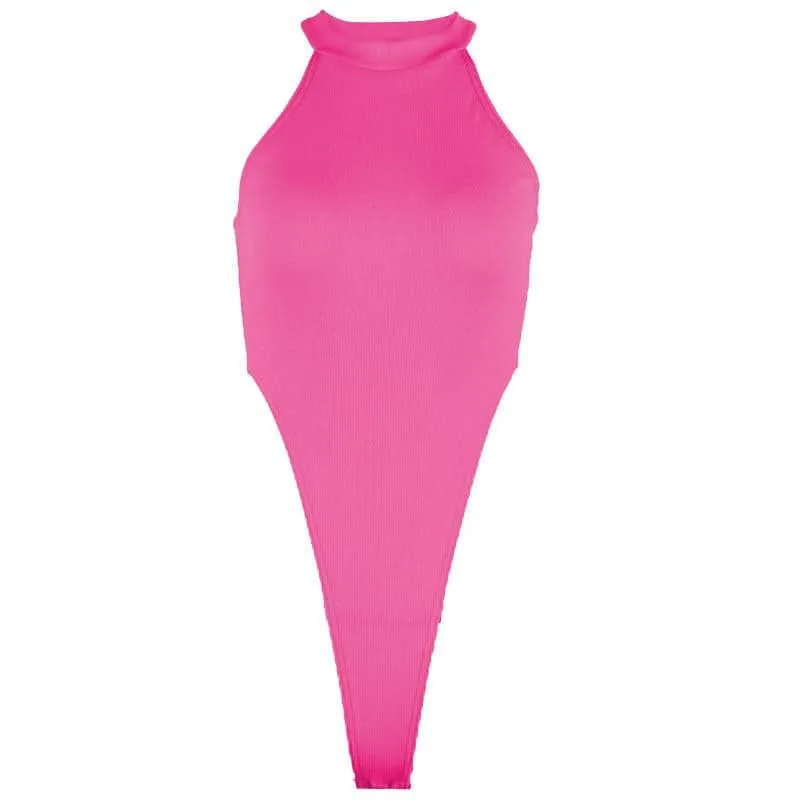 Sleeveless halter solid bodysuit