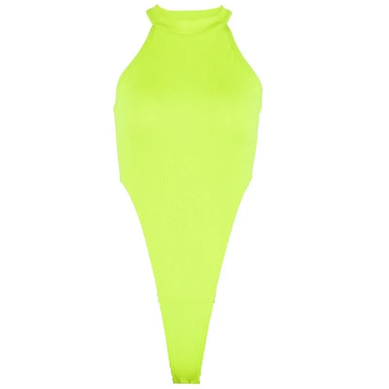 Sleeveless halter solid bodysuit