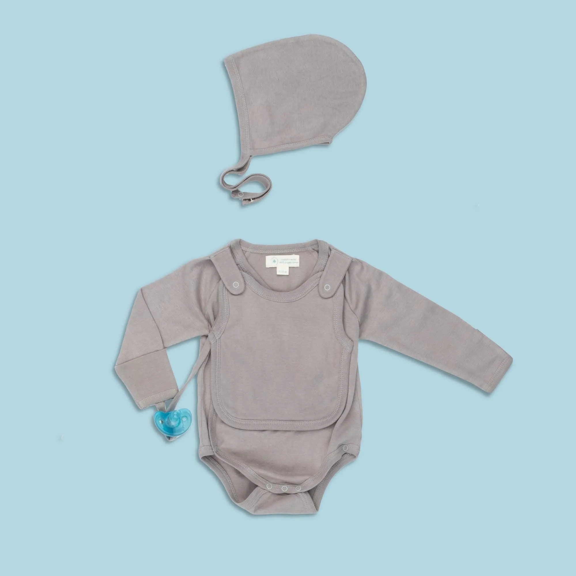Smart Long Sleeve Kimono Bodysuit   Bib - Gray
