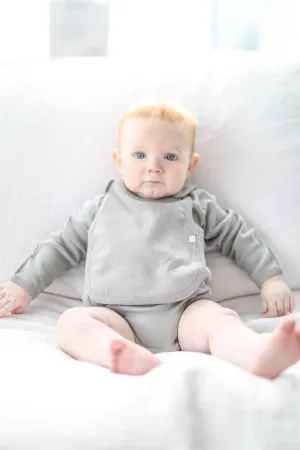 Smart Long Sleeve Kimono Bodysuit   Bib - Gray