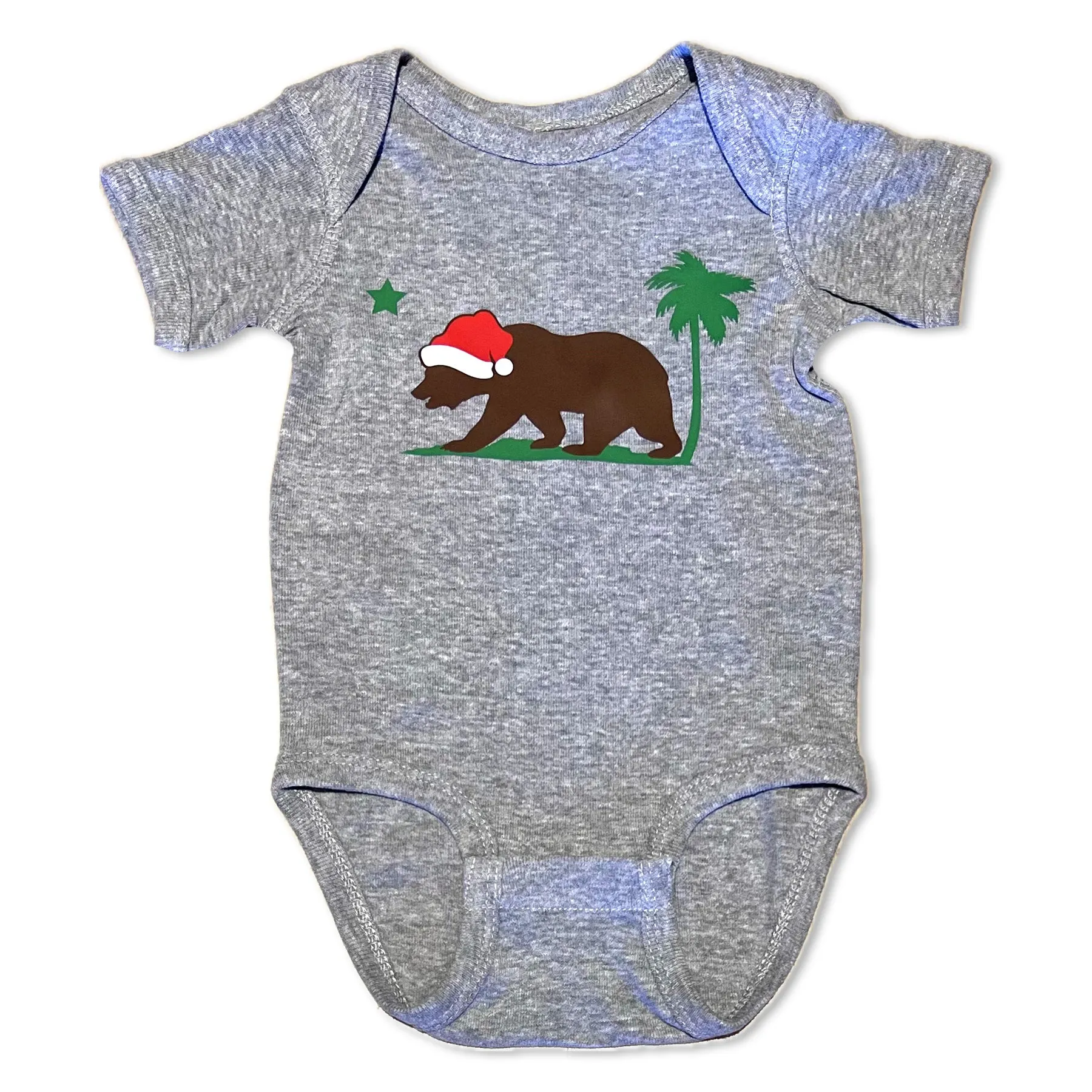 Sol Baby California Christmas Bear Short Sleeve Grey Bodysuit