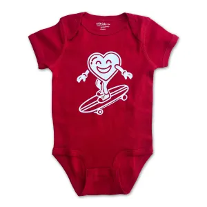 Sol Baby Smiley Heart Skateboarder Red Bodysuit