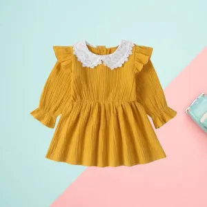 Solid Color Flower Trim Collar Muslin Baby Dress