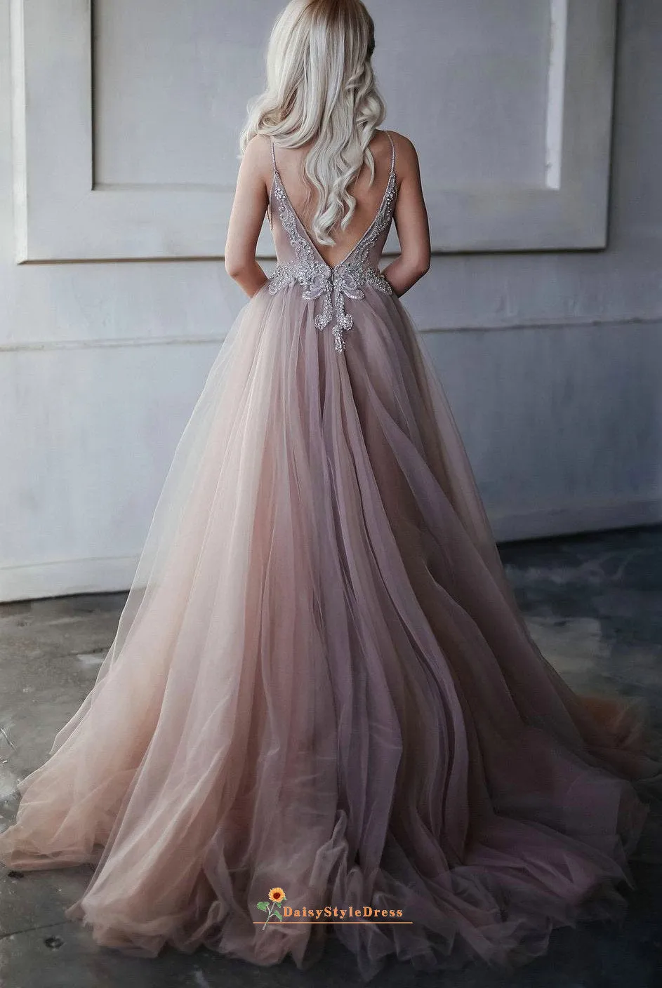 Spaghetti Straps Dusty Pink Wedding Dress