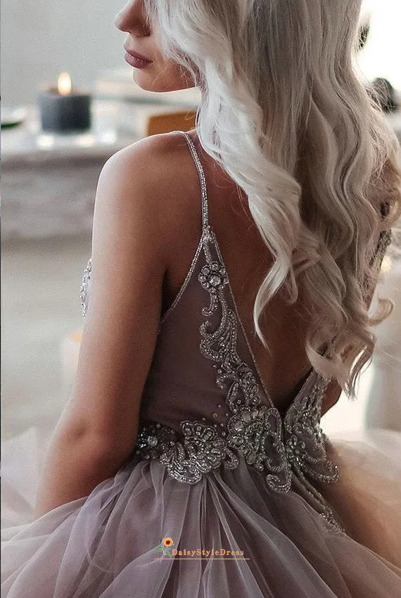 Spaghetti Straps Dusty Pink Wedding Dress