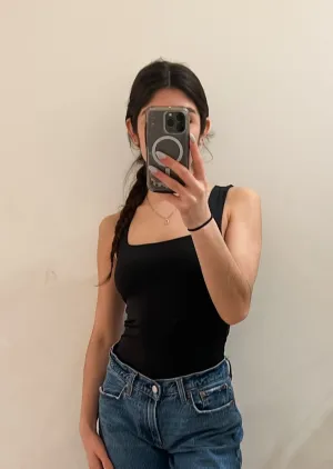 Square Neck Basic Knit Bodysuit, Black