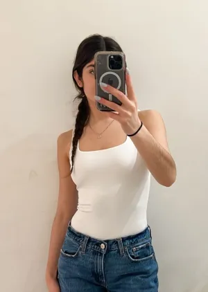 Square Neck Basic Knit Bodysuit, White