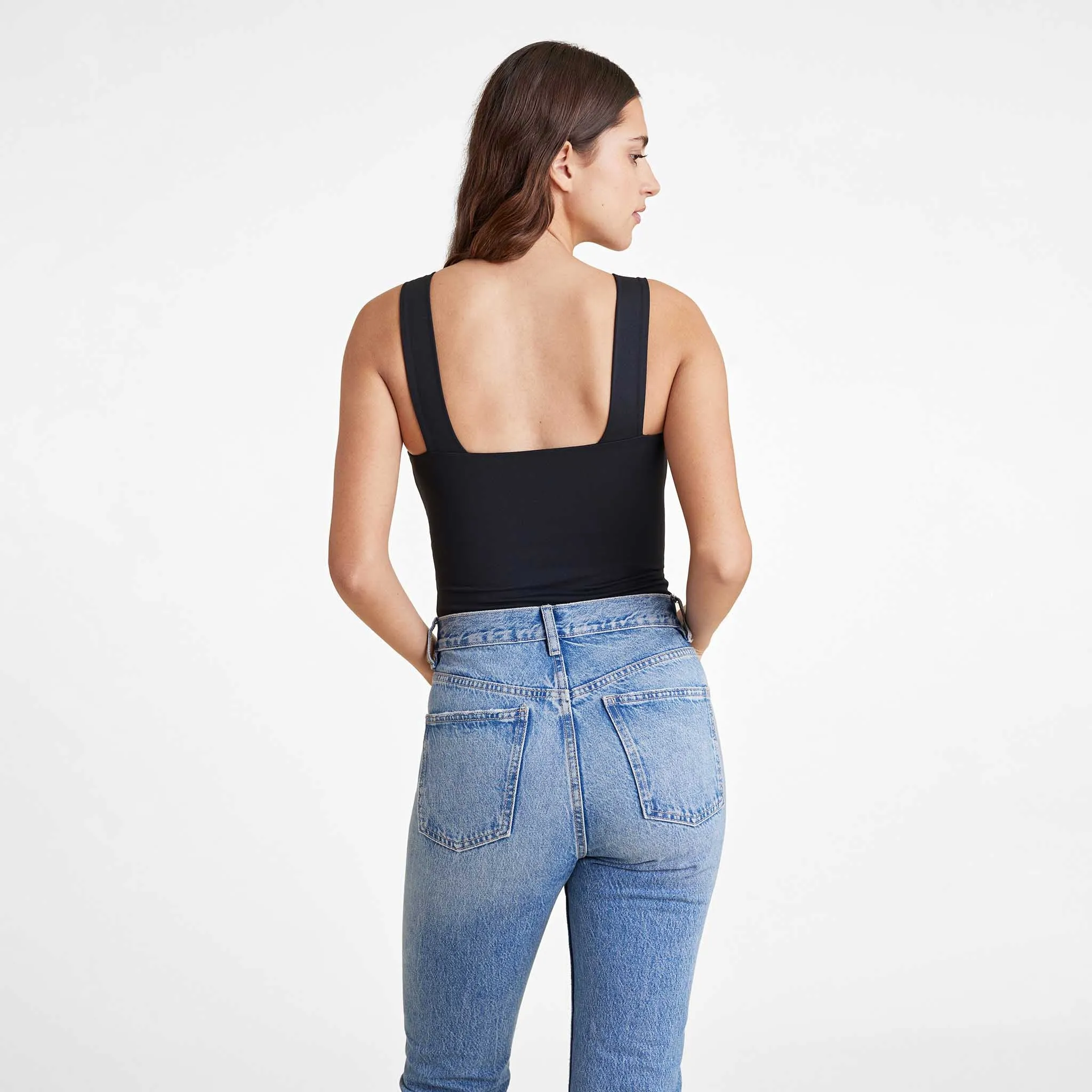 Square Neck Tank Bodysuit | Black