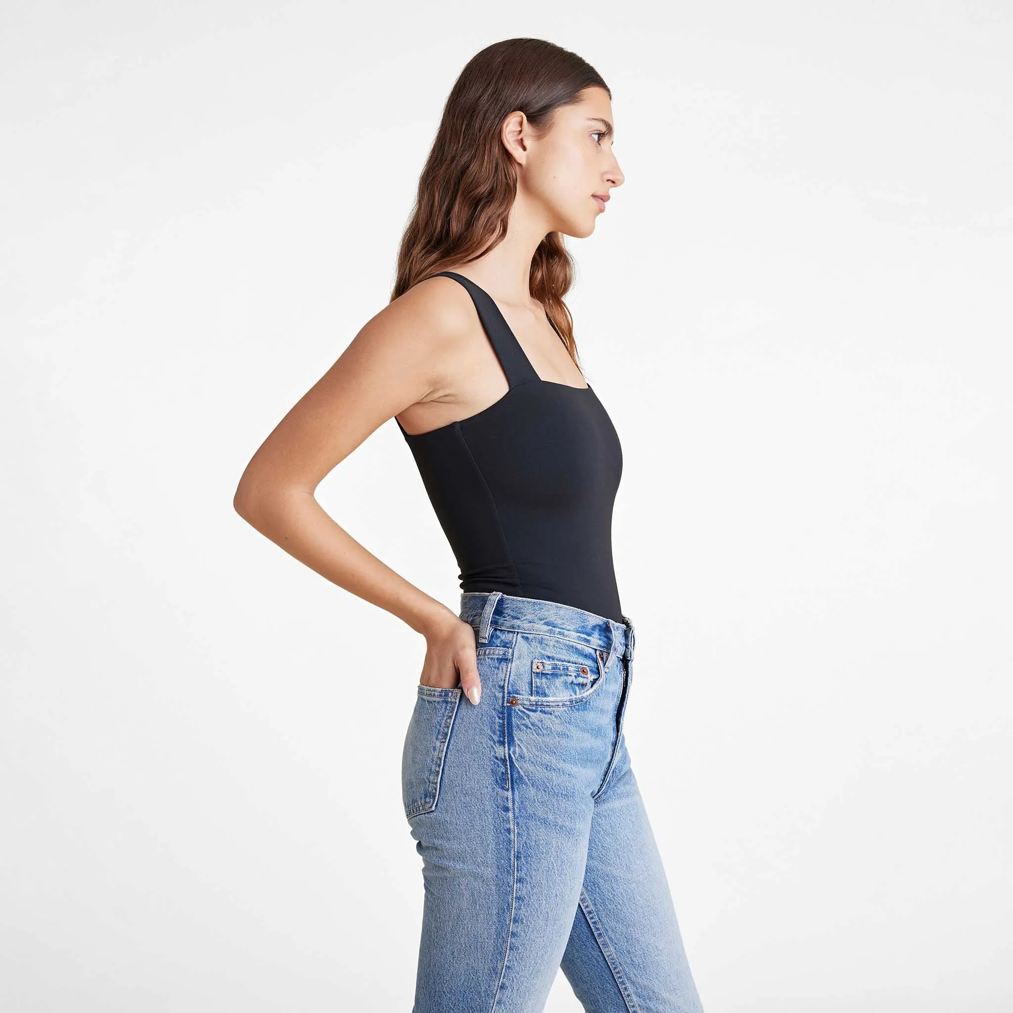 Square Neck Tank Bodysuit | Black