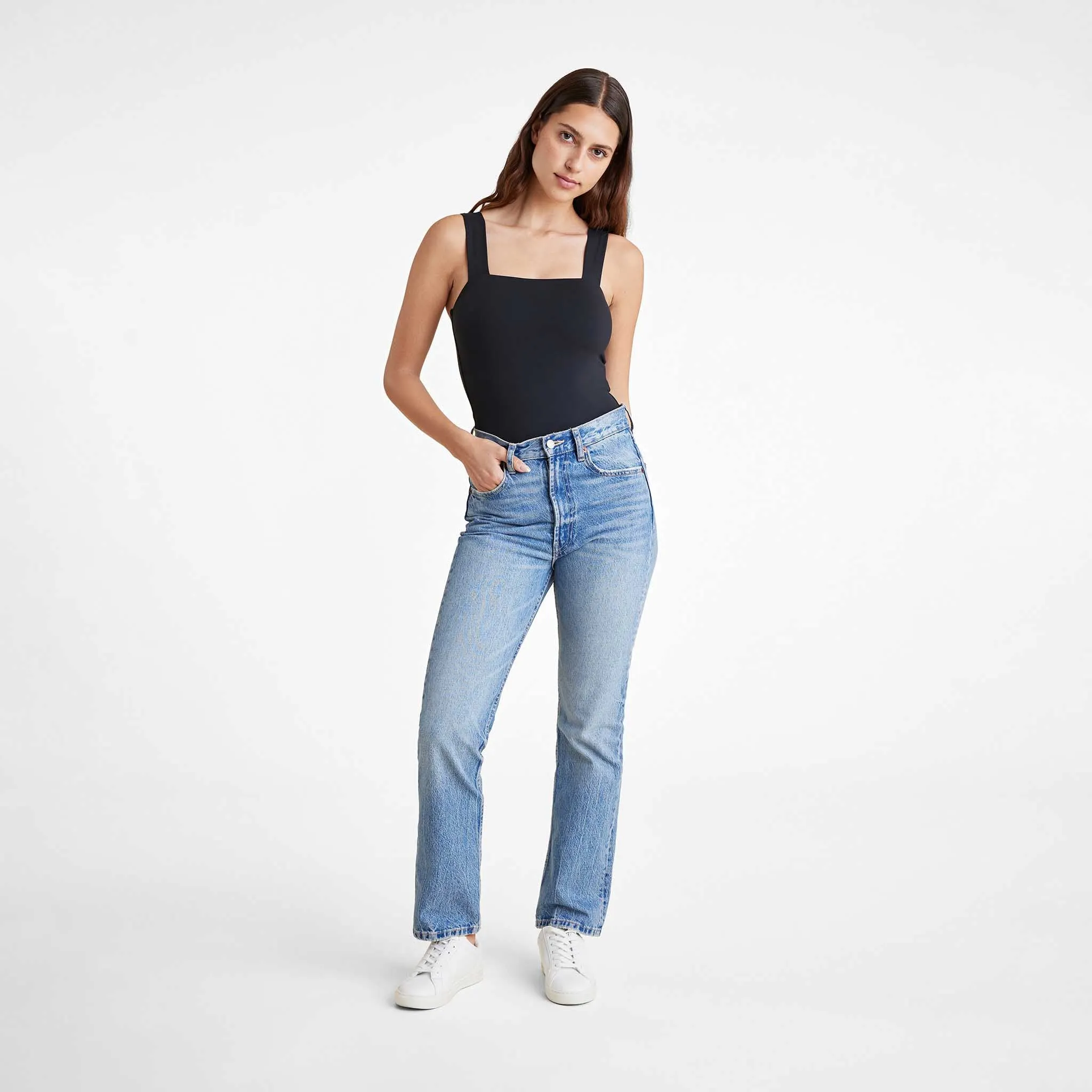 Square Neck Tank Bodysuit | Black