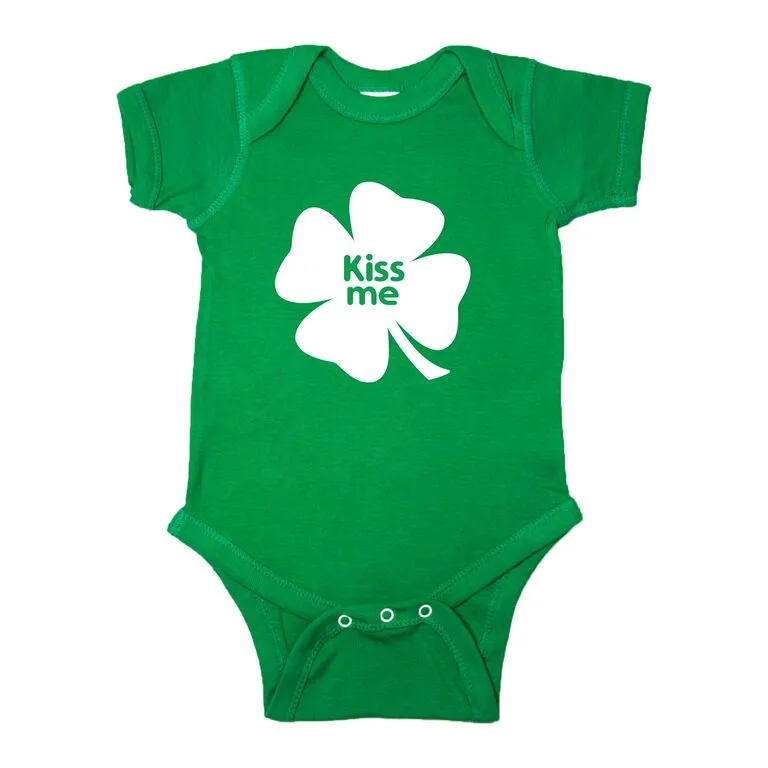 St. Patrick's Day Kiss Me Clover Short Sleeve Baby Infant Bodysuit