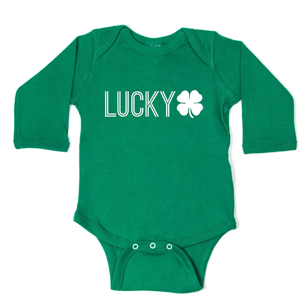 St. Patrick's Day Lucky with Shamrock Long Sleeve Baby Infant Bodysuit