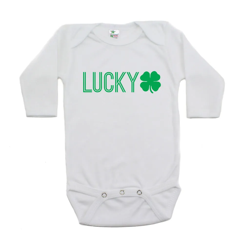 St. Patrick's Day Lucky with Shamrock Long Sleeve Baby Infant Bodysuit