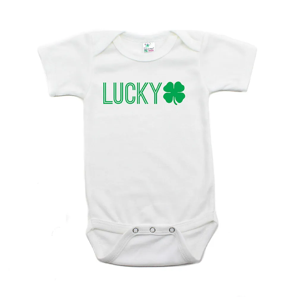 St. Patrick's Day Lucky with Shamrock Short Sleeve Baby Infant Bodysuit
