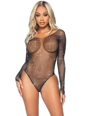 Star Rhinestone Snap Crotch Bodysuit Black