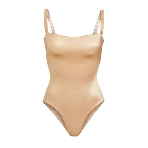 STRETCH SATIN SMOOTHING BODYSUIT | HONEY
