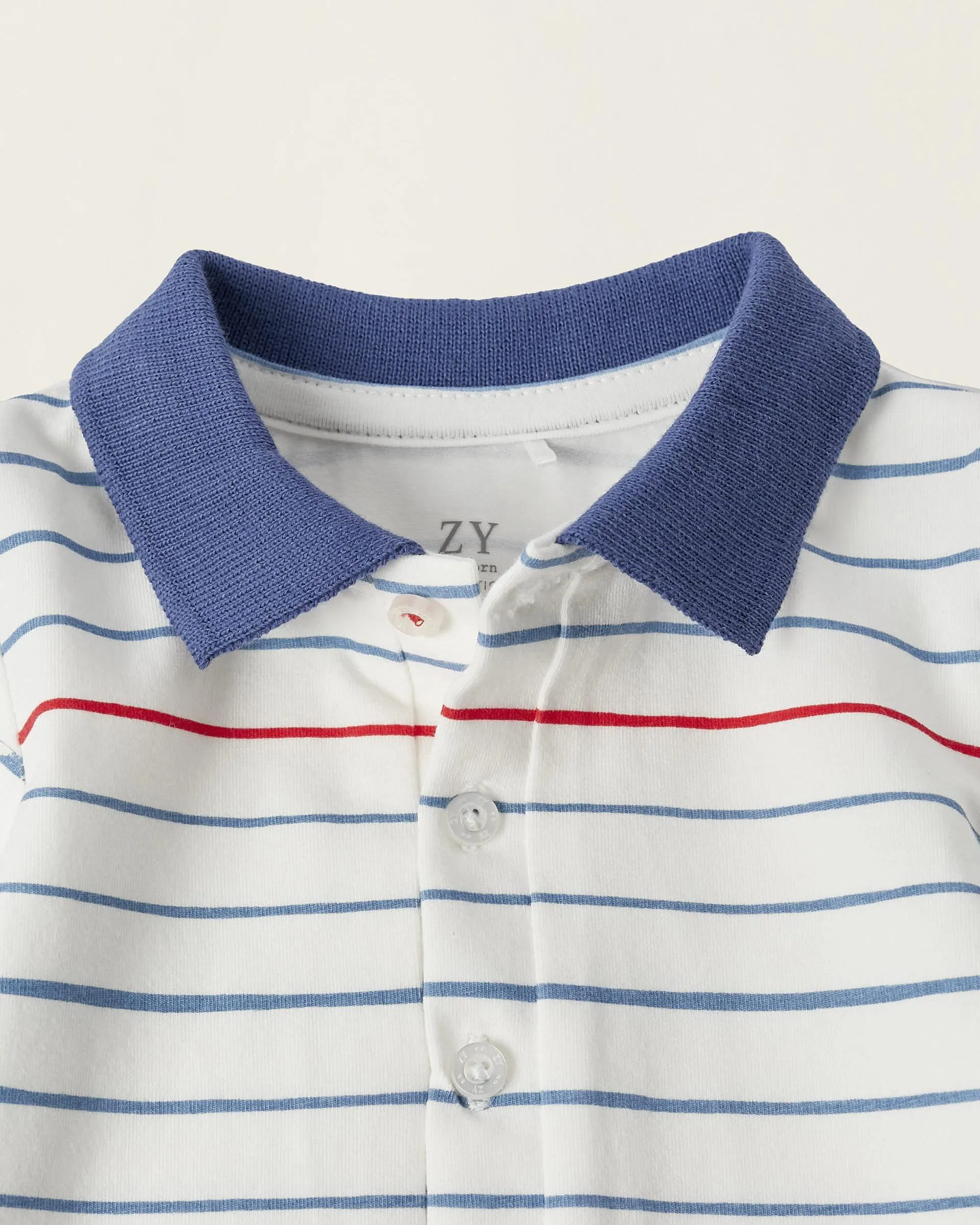 Striped Cotton Polo Bodysuit for Newborn Boys, White/Red/Blue