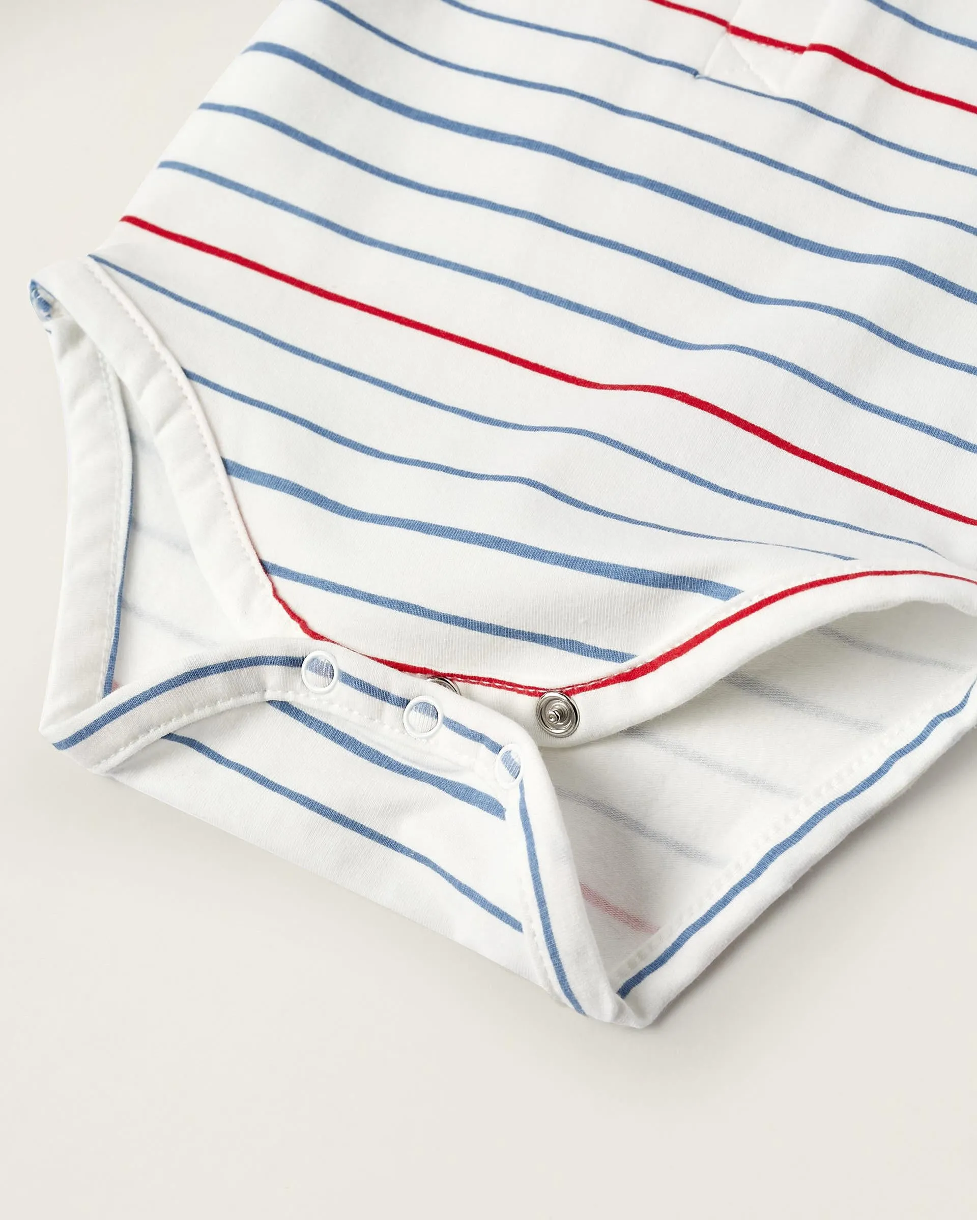 Striped Cotton Polo Bodysuit for Newborn Boys, White/Red/Blue