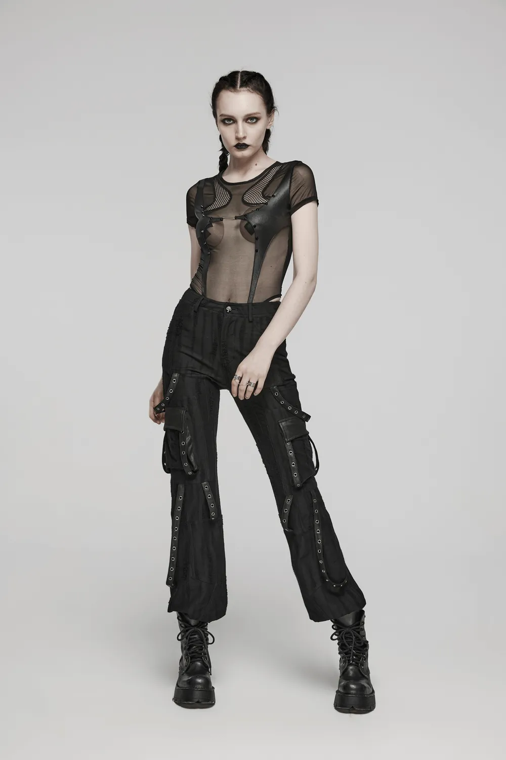 Stylish Sexy Black Sheer Mesh Bodysuit with Inserts