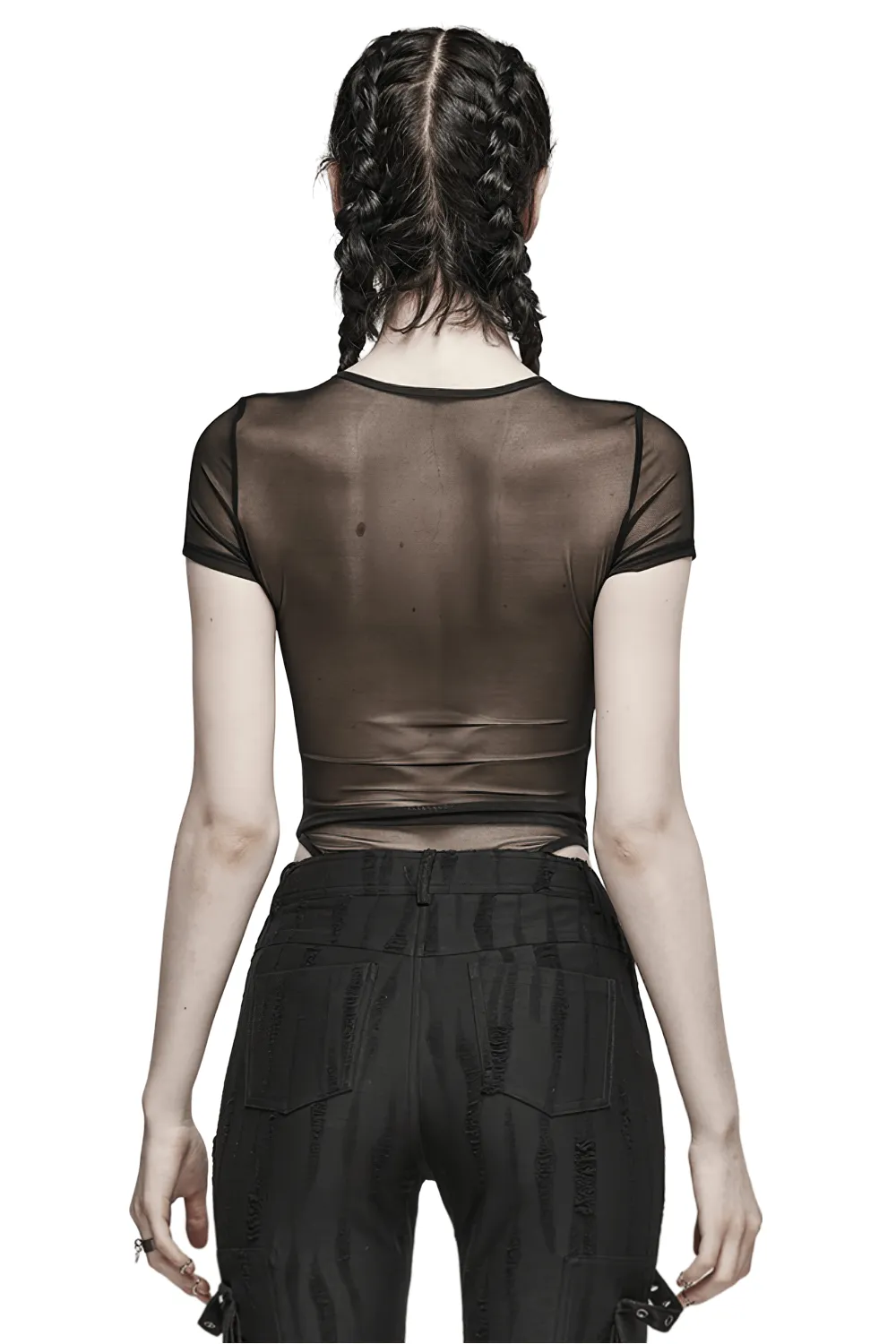 Stylish Sexy Black Sheer Mesh Bodysuit with Inserts