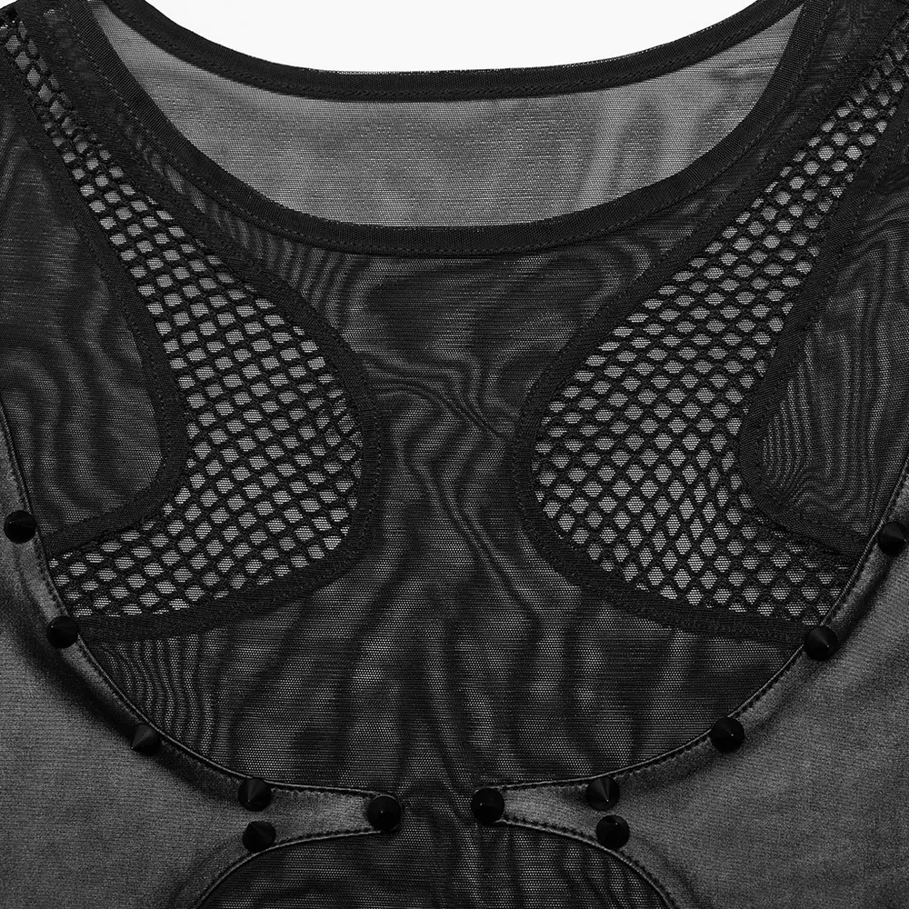 Stylish Sexy Black Sheer Mesh Bodysuit with Inserts