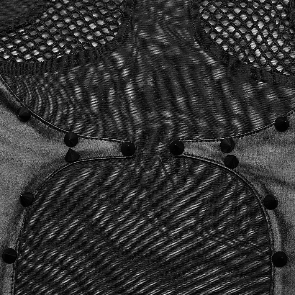 Stylish Sexy Black Sheer Mesh Bodysuit with Inserts