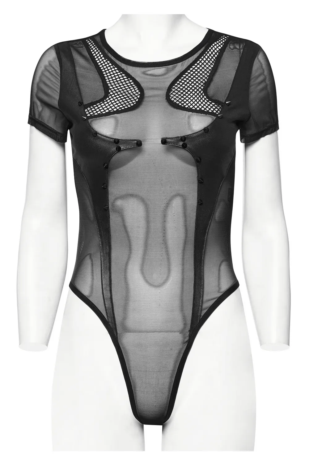 Stylish Sexy Black Sheer Mesh Bodysuit with Inserts