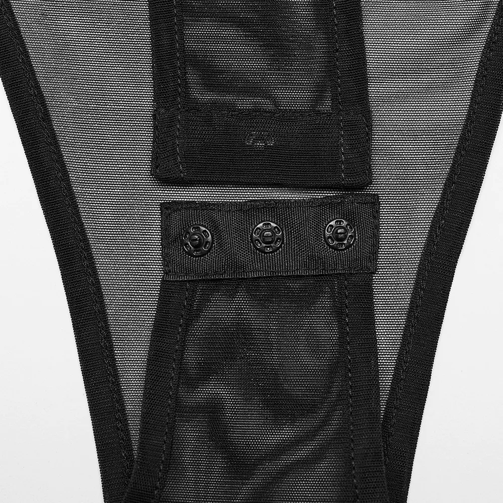 Stylish Sexy Black Sheer Mesh Bodysuit with Inserts