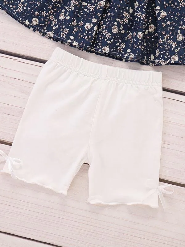 Summer Baby Toddler Girl Outfits Floral Flare Sleeve Tunic White Shorts
