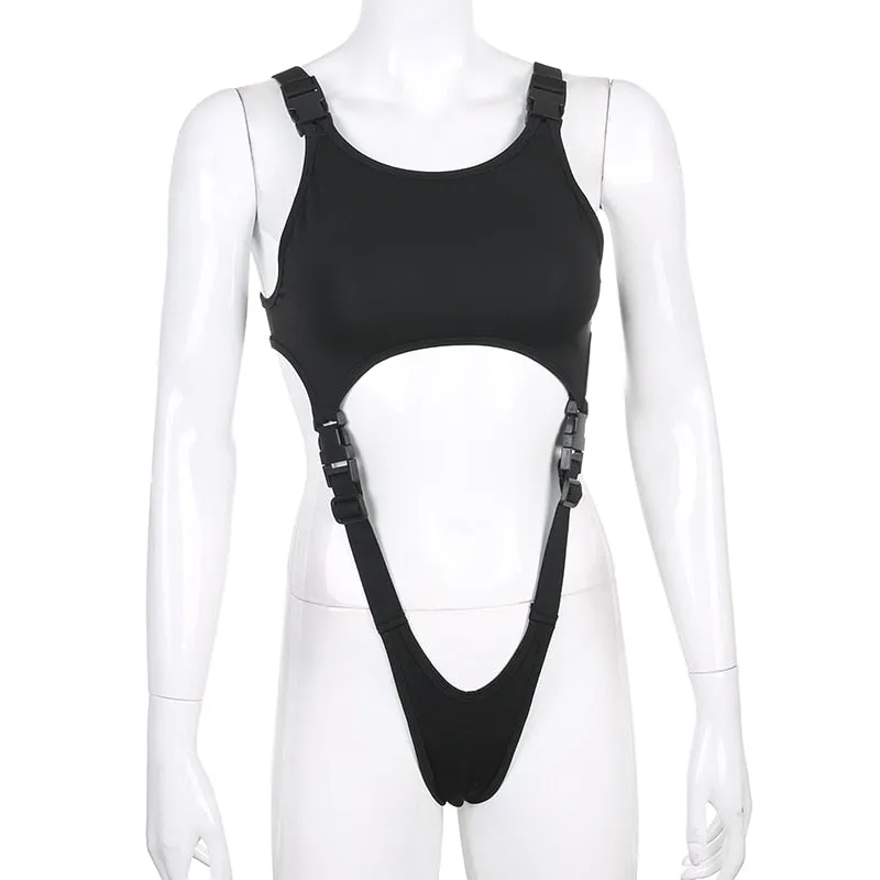 Summer New Cut Out Strap Bodysuit With Buckle Off