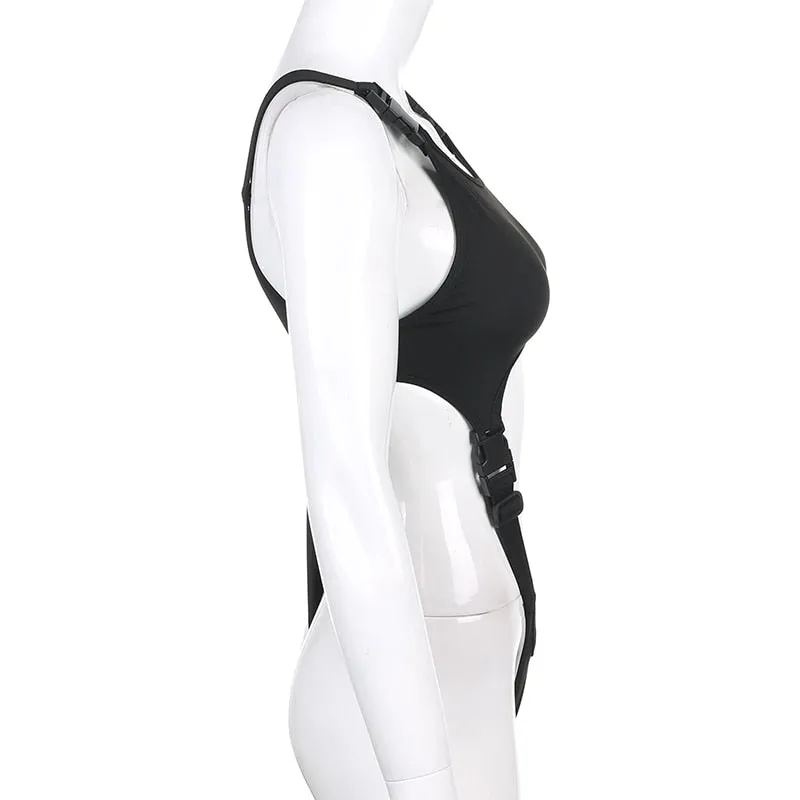 Summer New Cut Out Strap Bodysuit With Buckle Off