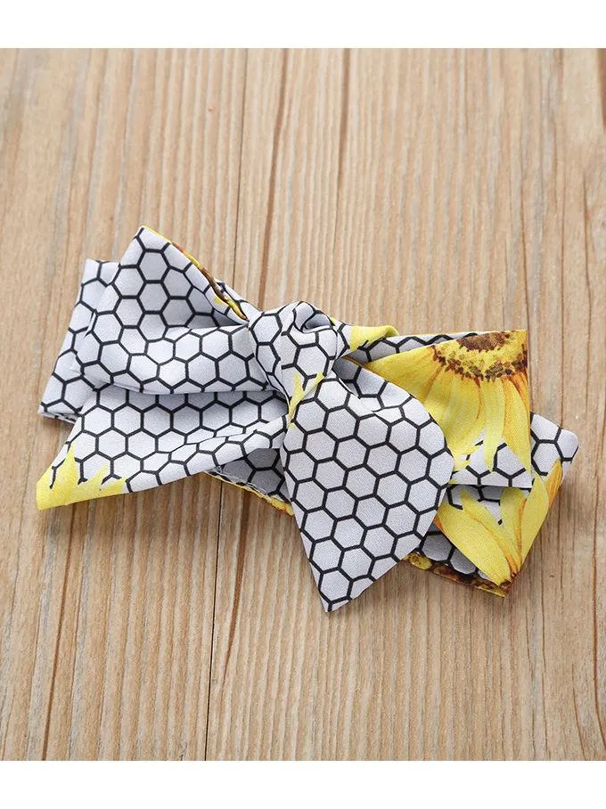 Sunflower Pattern 2-Piece Flutter Sleeve Baby Bodysuit Matching Headband
