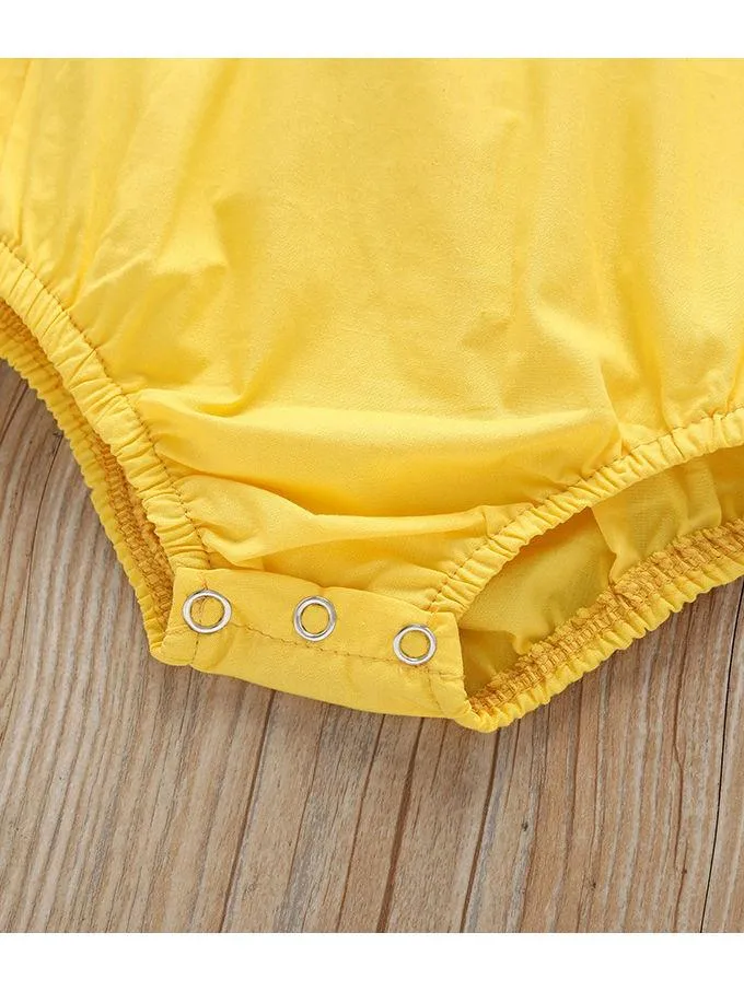 Sunflower Pattern 2-Piece Flutter Sleeve Baby Bodysuit Matching Headband