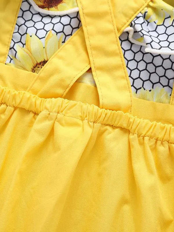 Sunflower Pattern 2-Piece Flutter Sleeve Baby Bodysuit Matching Headband