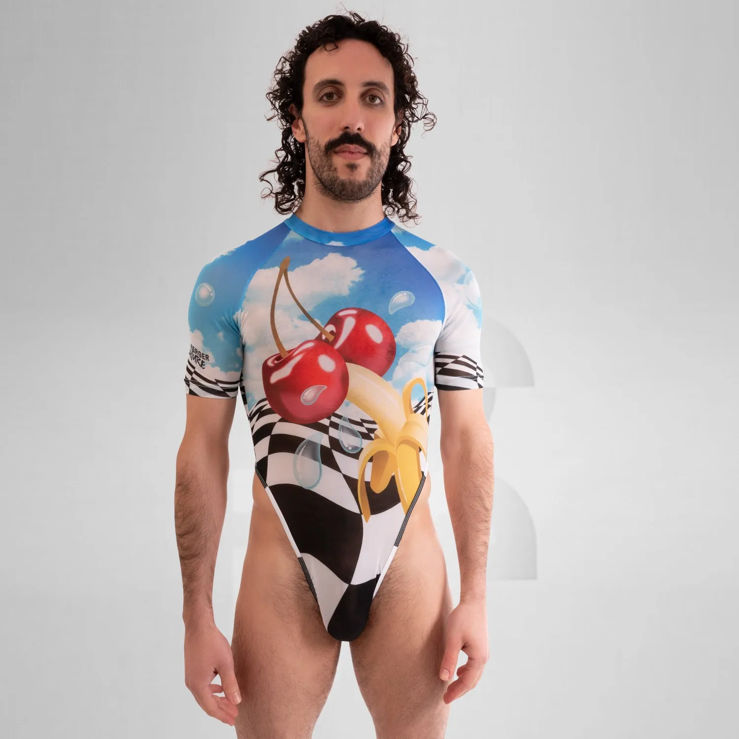 Surreal Print Mesh Thong Bodysuit