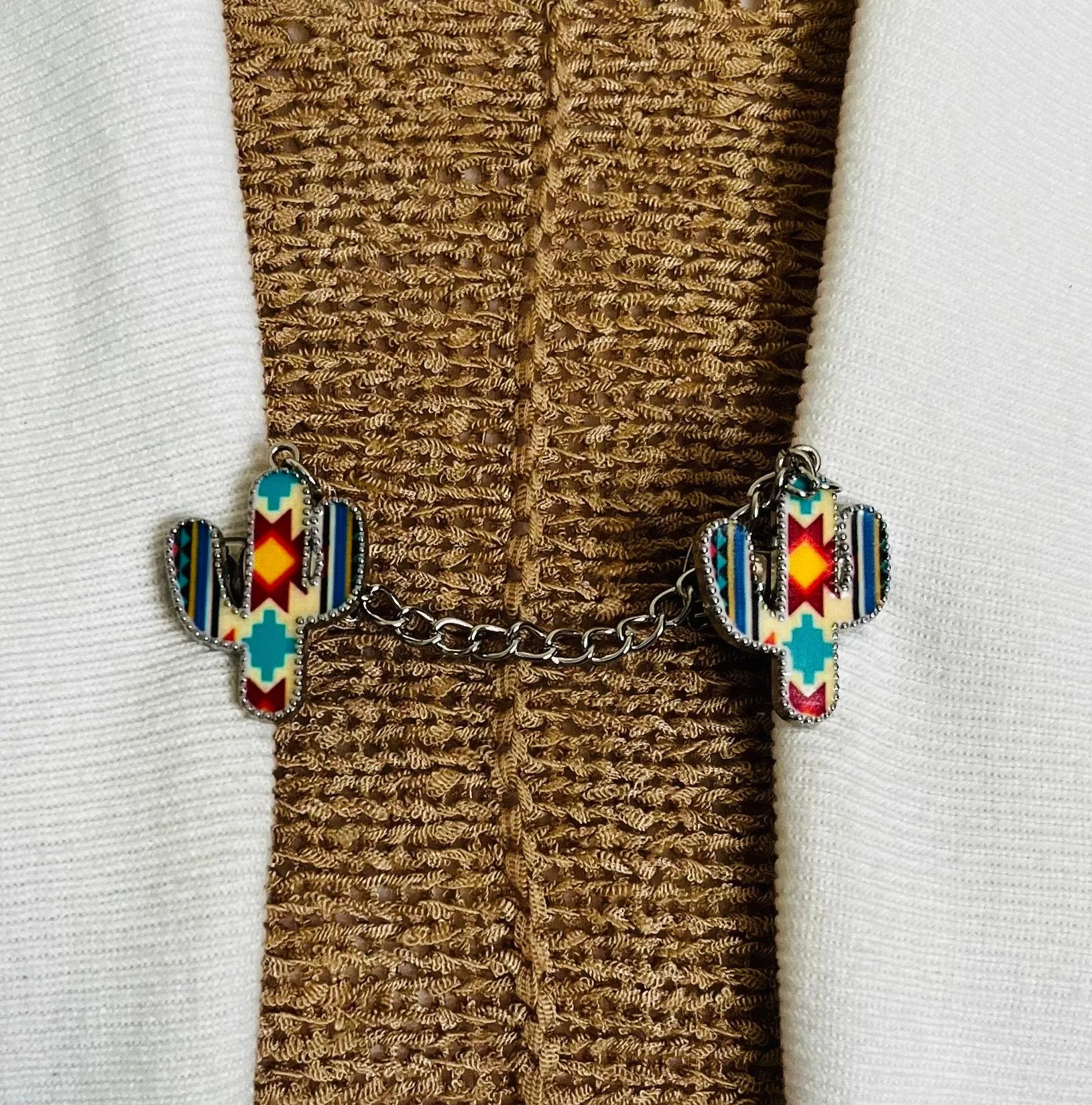 Sweater Clips Southwestern Cactus Sweater Clip Chain with Clips Dress Clip for Cardigan Tribal Kimono Gift for Mom Gift for Her by Fabulici