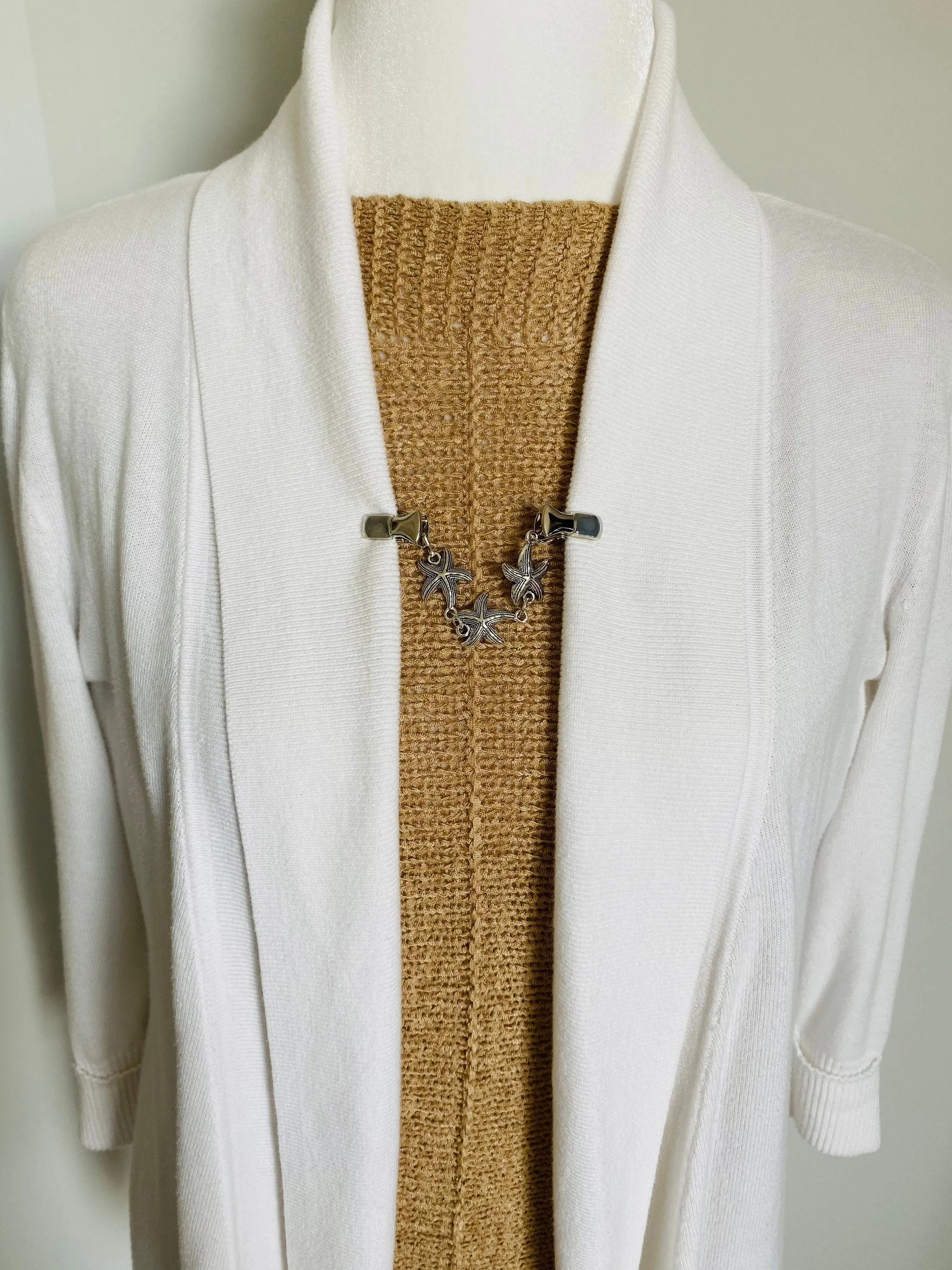 Sweater Clips Starfish Sweater Clip Silver Cardigan Clasp Star Fish Dress Clips Gift for Mom Gifts for Her by Fabulici