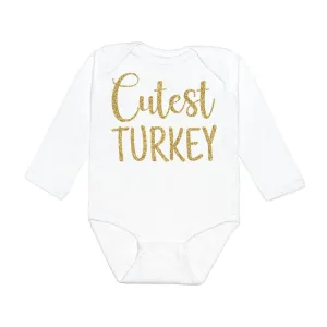 Sweet Wink Cutest Turkey Long Sleeve Bodysuit - White