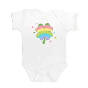 Sweet Wink -Rainbow Clover Short Sleeve Bodysuit - White