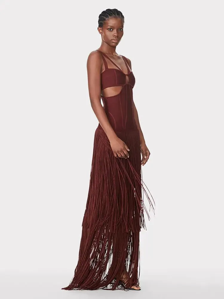 Tassel Maxi Cut out Bandage Dress
