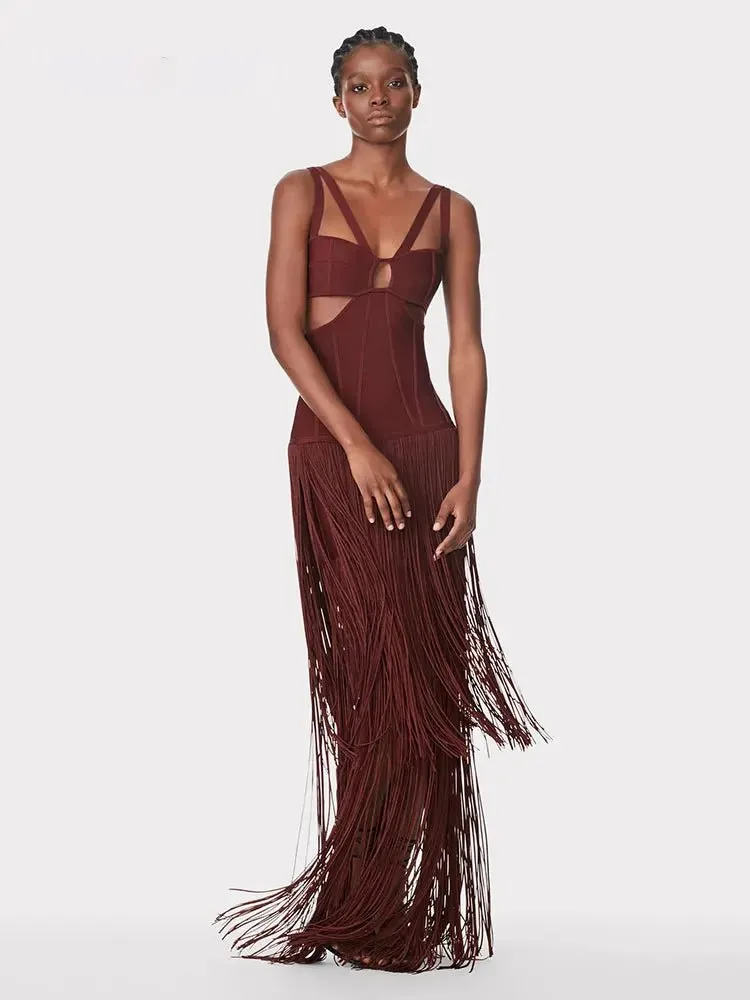 Tassel Maxi Cut out Bandage Dress