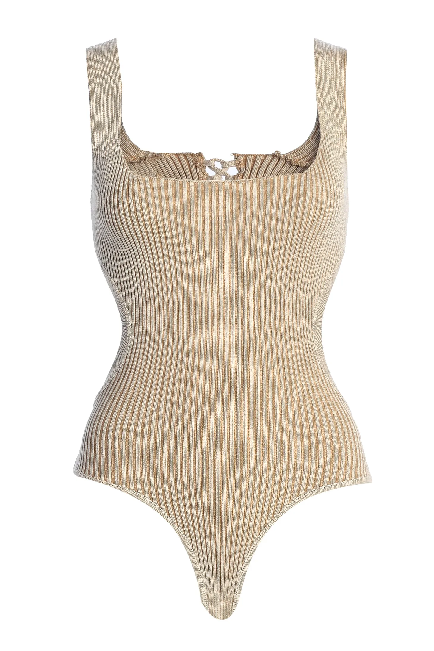 Taupe/White Deana Ribbed Bodysuit