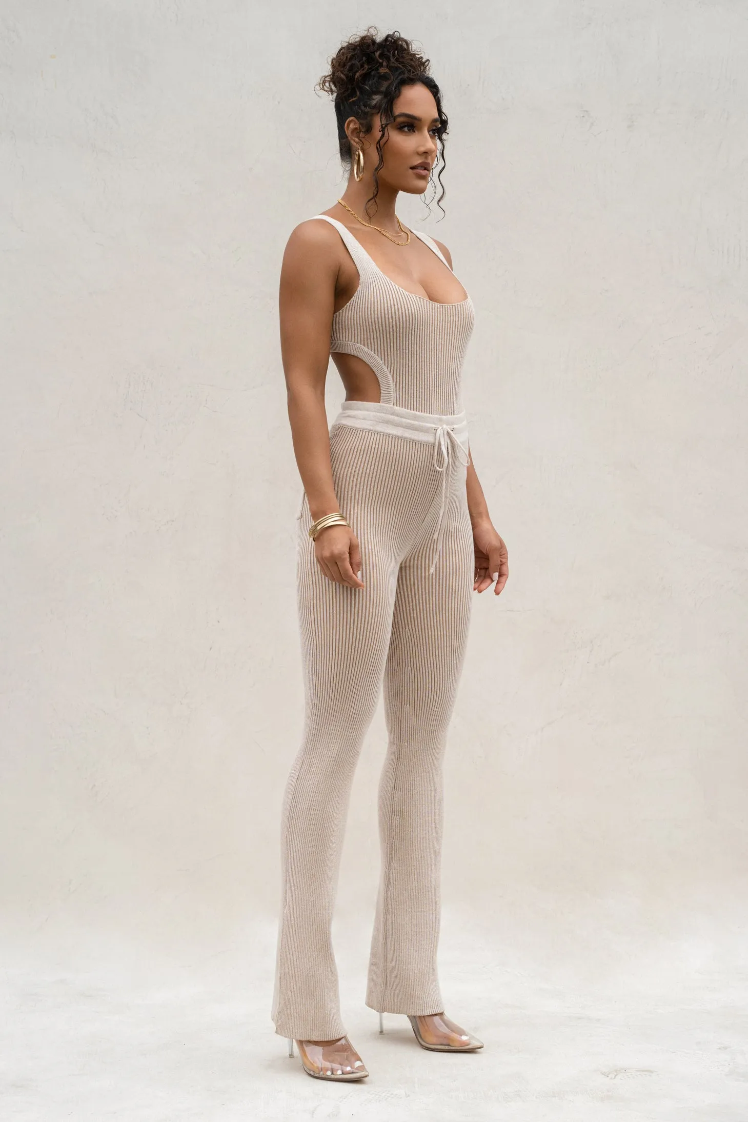 Taupe/White Deana Ribbed Bodysuit