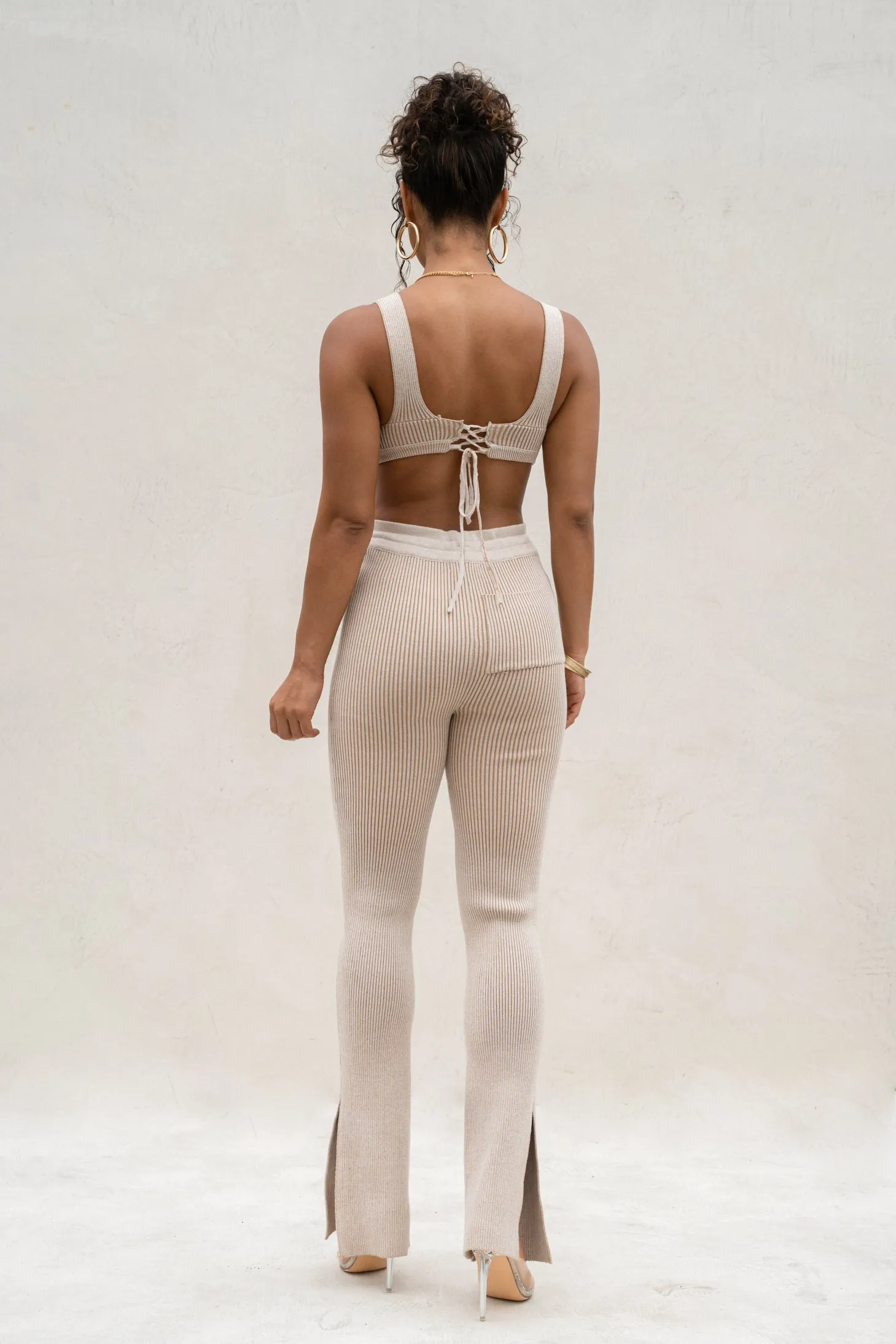 Taupe/White Deana Ribbed Bodysuit