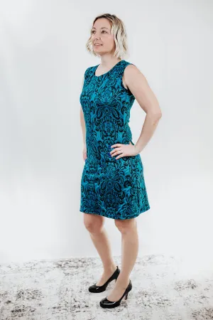 Teal Jacquard Sheath Tank Dress