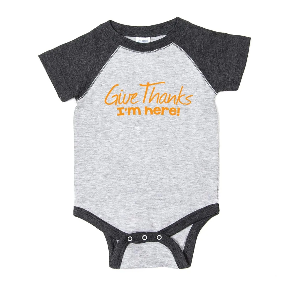 Thanksgiving Give Thanks I'm Here Short Sleeve Infant Bodysuit